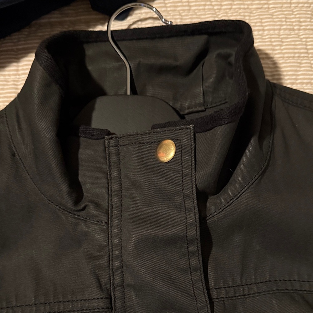 J.Crew Black Waxed Cotton Jacket with Gold Snaps - Picture 4 of 5